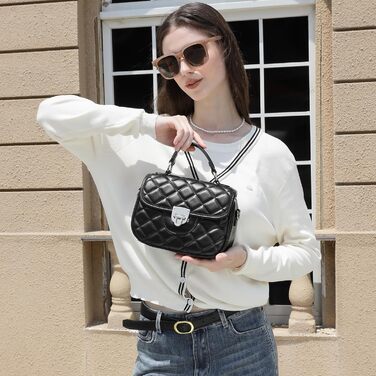 Сумка жіноча Miss Lulu середнього розміру: шкіряна сумка-тоут, крос-боді, вінтажний стиль, чорна (4-1)