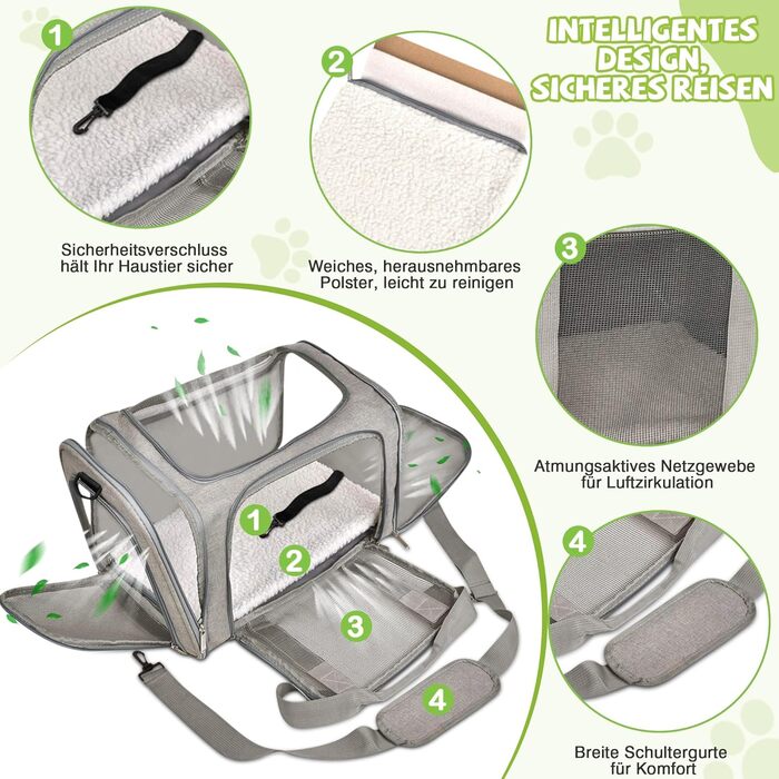 Транслювач для собак та котів ALLSOPETS, складаний, м'який, сірий, для подорожей, походів, кемпінгу