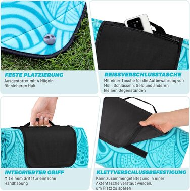 Водонепроникний плед для пікніка Gucass 200x200 см - Плед для пляжу, кемпінгу, BBQ, пікніка