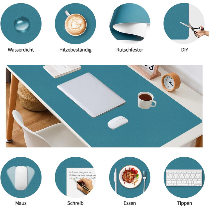 Підкладка на стіл 80x40 см з PU-шкіри, килимок для миші, захист столу, антиковзаюча підкладка для офісу та дому (Хimmelblau, 80 x 40 см)