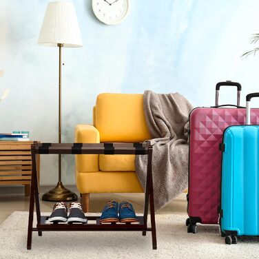 Relaxdays Folding Suit Stand, Suit Stool Wood, HBT: 54.5 x 66 x 44.5 cm, 2 Shelves, Suit Storage Hotel, white, 10029975_49 (Brown)