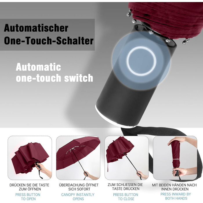 Зонт чоловічий/жіночий/дитячий Herreicher - автоматичний, штормостійкий, 102 см, 10 ребер, червоний