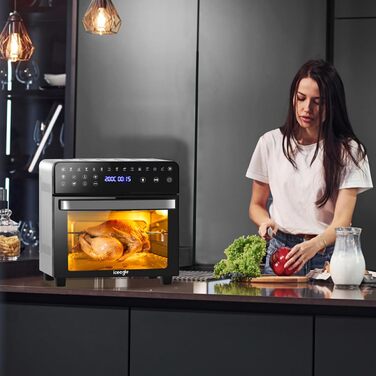 Iceagle Hot Air Fryer XXL Airfryer 15 Liter, Fryer with 13 Programs, Mini Oven, Dehydrator Function, LCD Display, including Recipe Book and Accessories, 1800W 15L