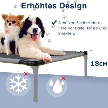 Підвищене ліжко для собак UISEBER 92x76x92 см, Outdoor з дахом, до 50 кг, водонепроникне, сіре+чорне