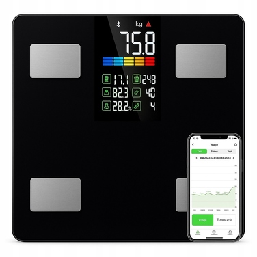 Аналітичні ваги для ванної кімнати: 13 параметрів, підтримка застосунку, до 226 кг, BMI