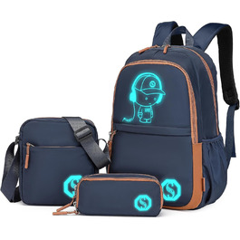 KONO Рюкзак для школи 3-в-1: рюкзак, сумка через плече, пенал. Підходить для ноутбука 15.6