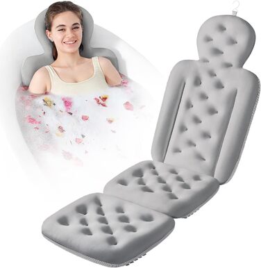 Full Body Bathtub Pillow with 160 Suction Cups - Head & Neck Support Bath Mat with Laundry Bag (Dark Gray, 130 x 41 cm)