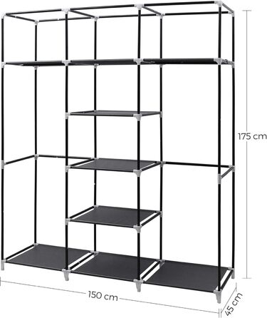SONGMICS Clothes Closet, Fabric Closet, Folding Wardrobe with Clothes Rod, Clothes Rack, Storage, Pockets, Shoes, Bedroom, Dressing Room, 45 x 150 x 175 cm, Black RYG12B