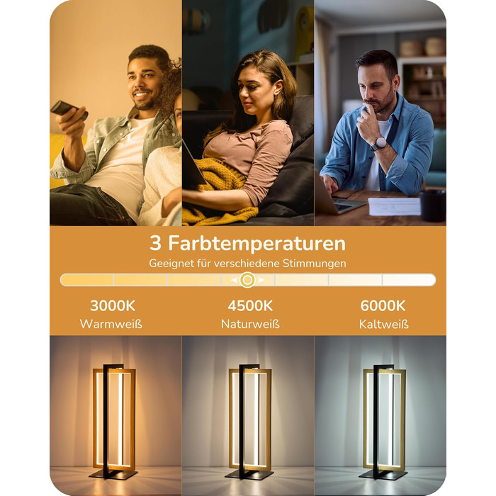 LED настільна лампа EDISHINE з дерева, торкання, димування, пам'ять, 3 кольори, 350 люмен, для вітальні, офісу, подарунок, сучасний стиль