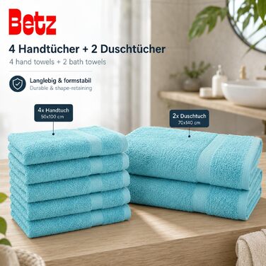 Набір махрових рушників Betz Premium 6 шт. (4 шт. 50x100 см, 2 шт. 70x140 см), 100% бавовна, колір Ocean — для ванної та гостей