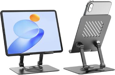 Алюміниева підставка JOIOT для планшета та смартфона, регульована стійка з поворотом на 360° та складанням, сумісна з iPad та планшетами до 13 дюймів (Чорна)