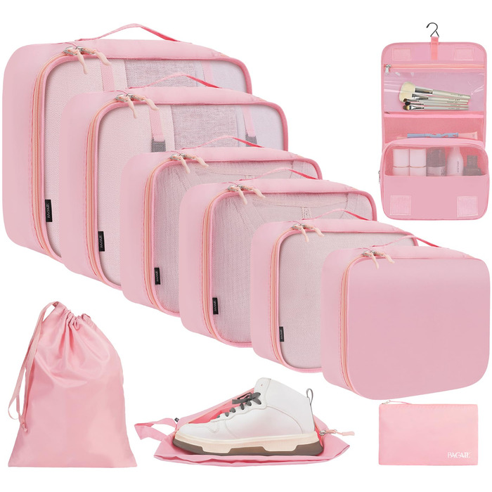 Набір органайзерів для подорожей BAGAIL (10 шт.) – рожевий колір, різні розміри