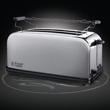 Russell Hobbs Toaster [2-Slice Long Slot for 4 Slices / 2 Wide Slices] Adventure Stainless Steel (extra wide toast slots, incl. bagel attachment, 6 browning levels + defrost function) 23610-56