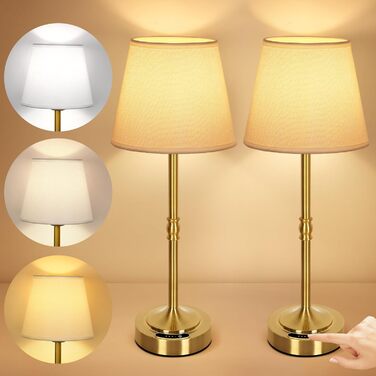 OUTON Настільна лампа 2 шт. Бездротова, диммер, 3 кольори світла, 4000mAh, USB-C, 60 годин роботи, акумуляторна, золота для спальні, вітальні, їдальні