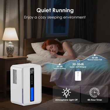 Електричний осушувач повітря 2500 мл з баком для води - Осушувач повітря електричний з трьома швидкостями + два режими, таймер 48H, авто-стоп & анти-заморожування, для спальні та ванної кімнати