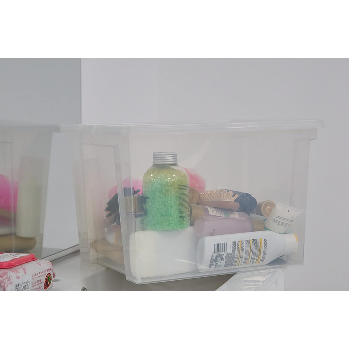 Iris Ohyama 30L Plastic Storage Boxes with Lid, 6 Large Stackable Boxes, BPA-Free, Laundry, Office, USB-M, Transparent - L42 x W35.5 x H26.5 cm
