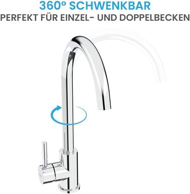 Кухонний змішувач Bächlein Plivo з нержавіючої сталі (щіткова обробка) – одноручний з 360° поворотним виливом, масивний кухонний кран (круглий, хром)