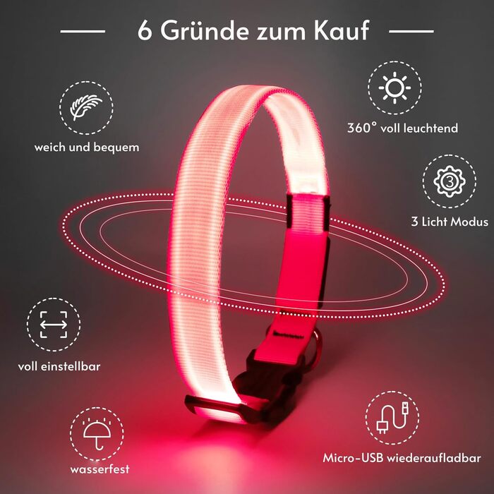 Світловідбиваючий нашийник для собак з LED-підсвіткою, USB, водонепроникний, регульований, для середніх та великих собак (зелений, рожевий)