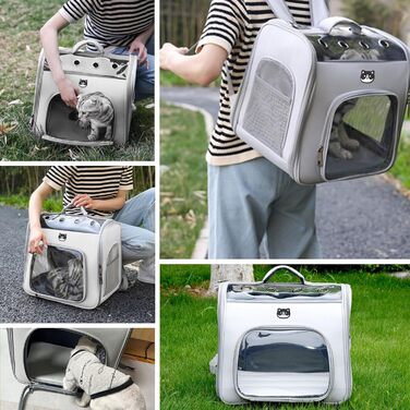 Рюкзак для кота з вікном, переноска для котів та маленьких собак (до 8 кг), сірий, дихаючий, складаний