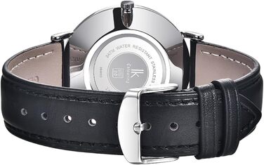 Годинник наручний Alienwork IK Slim Ø36mm для чоловіків та жінок, ультратонкий, шкіряний ремінець (срібло/срібно-білий/чорний шкіряний ремінець)