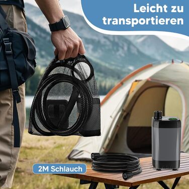 HOTOIQ Portable Electric Camping Shower with Pump - Outdoor Shower Set for Camping, Travel, Garden, Hiking, and Car Washing