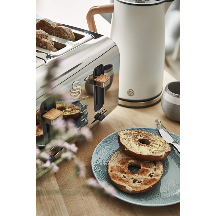 Swan Nordic Ultra Fast Electric Kettle - Wireless, Modern Design, 1.7L, 2200W, Wood-Look Handle, Auto Shut-Off, White - Single Serve