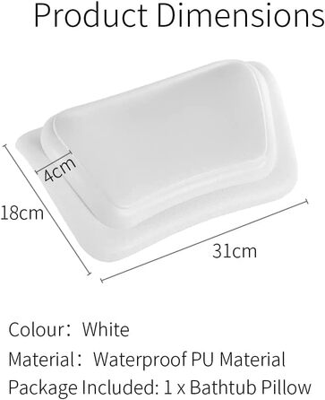 Lonkenn Bathtub Pillow, Ergonomic Bath Pillow, Stylish PU Bath Pillow with Suction Cups, Waterproof Bathtub Cushion, High-Quality Non-Slip Bath Pillow, Bathroom Accessories, for Bathtub, Spa White