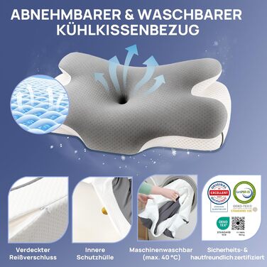 Подушка ортопедична MULISOFT Memory Foam для сну на боку, спині та животі, сіра (P-105)