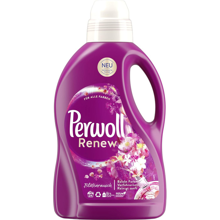 Рідкий засіб для прання Perwoll Renew Blütenrausch для кольорового та білого одягу, інтенсивна свіжість та аромат квітів, 192 прання (набір 8х24)
