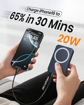 Power Bank A ADDTOP 10000mAh з підтримкою PD 20W та бездроговою зарядкою. LED дисплей, USB-C In/Out, сумісний з iPhone 17/16/15/14/13/12/Pro Max (Блакитний)