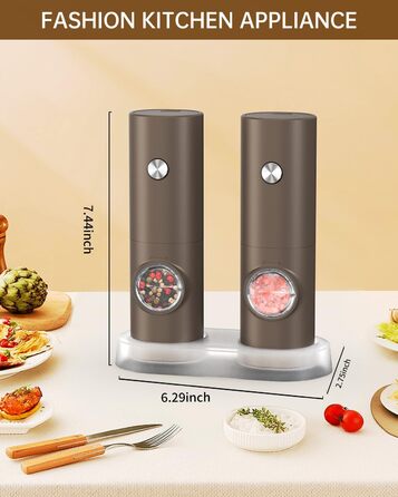 Електричні млинці для солі та перцю CIRCLE JOY, набір 2 шт., з підставкою, LED-підсвічуванням, регульованим помелом, чорний колір