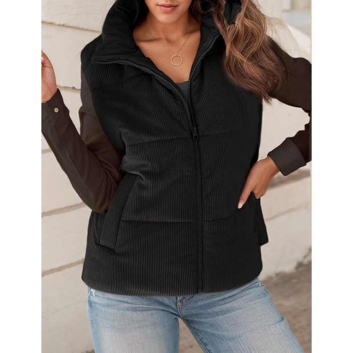 Жіноча зимова жилетка FEOYA: коротка, тепла, з коміром-стійкою, чорна (XXL)