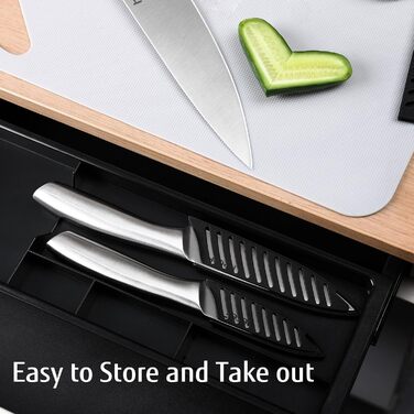 Набір кухонних ножів Hecef (3 шт) з нержавіючої сталі, сріблястого кольору, з порожнистим руків'ям, з захисними піхвами