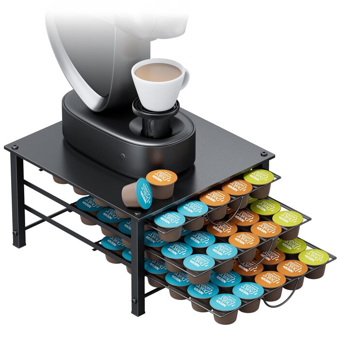 Тримач для капсул Dolce Gusto на 90 капсул, металеві шухляди, коричнева дерев'яна платформа, антиковзні ніжки для кухні та офісу