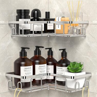 Набір кутових поличок для душу без свердління, водонепроникні, з нержавіючої сталі (3 шт. чорний, 2 шт. срібний)