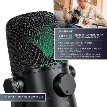 Конденсаторний мікрофон CSL з мікрофонною стійкою - Комплект для запису вокалу, подкастів, стрімінгу та геймінгу. XLR та 3.5mm підключення, велика мембрана, студійний мікрофон