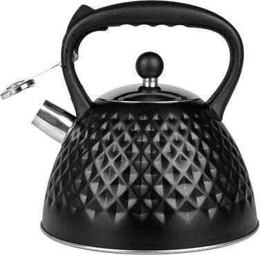 Чайник Karl Hausmann 3L з автоматичним свистком - чорний, з нержавіючої сталі, для індукційних, газових та електричних плит