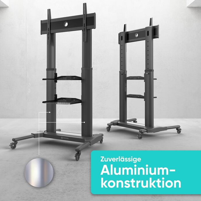 ONKRON Mobile TV Stand for 40-80 inch TVs - Adjustable Height, Aluminum, VESA 700x400, Black - TS2771-B