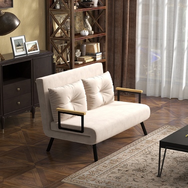 HOMCOM Sleeper Sofa, Recliner with Bed Function, Fold-Out Sofa, Back Cushion, Upholstered Sofa with Adjustable Backrest, Beige, 102 x 73 x 81 cm | Aosom