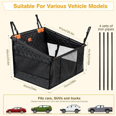 Pecute Dog Car Seat - XL Upgrade - Reinforced & Secure for Medium & Large Dogs - 70x61x55cm with 4 Straps