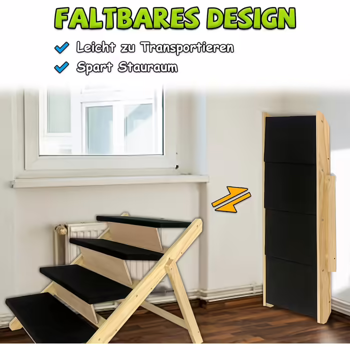 Складані пластикові сходи для собак і котів Froadp 49x38x61 см, 4 ступені, з фетровим килимком, нековзкі, для ліжка, балкона, дивана, переносні, тип А, дерев'яний дизайн
