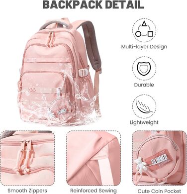 Дитячий рюкзак для школи дівчинки-підлітка, водонепроникний, велика місткість, рожевий