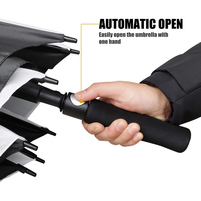 Стійкий до вітру парасолька-тростина XL/XXL, автоматичний, з подвійним вентиляційним отвором - високоякісний парасолька для жінок та чоловіків, ідеальний як гольф-парасолька (чорний/білий, 62 дюйми/157 см)