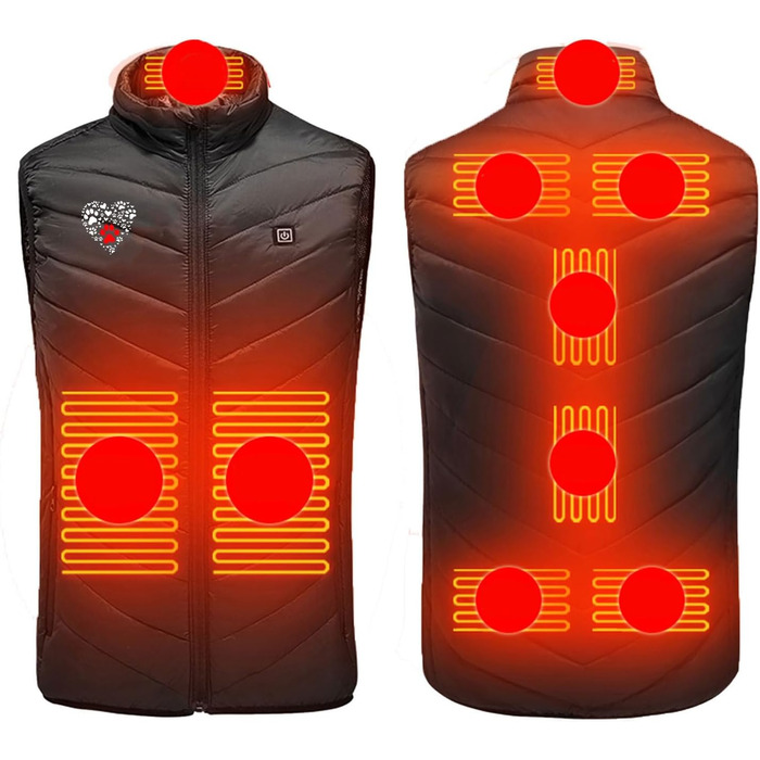 Обогреваемая жилетка для мужчин и женщин, 9 зон обогрева, для активного отдыха, походов, катания на лыжах (XL, черный)