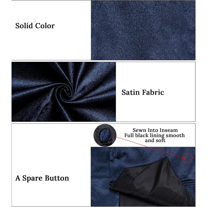 Костюм-жилет та краватка DiBanGu з атласу, 8 предметів, однотонний жилет та метелик з брошкою для смокінга, весілля, формальних заходів (XL, темно-синій)