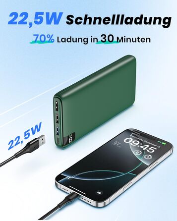 Power Bank Riapow 26800mAh: Швидка зарядка USB-C, 4 порти, LED-дисплей, для смартфонів та планшетів (зелений)