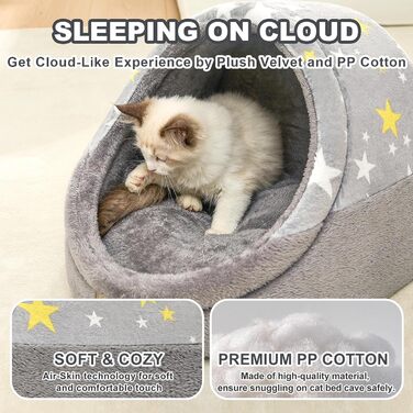 Jiupety Cat Cave, Cat House, Cat Basket, Cat Bed with Non-Slip Bottom, Cat Nest with Washable Removable Cushion, M (41 cm x 41 cm x 33 cm), (Gray, L 48 cm x W 43 cm x H 41 cm)