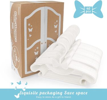 Набір вішалок для дитячого одягу, 40 шт, пластик, неслизькі, ультратонкі, білі - з 3 гумками для дитячої кімнати, одягу для немовлят та малюків, білі