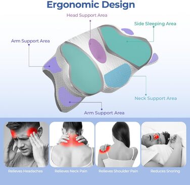 Ортопедична подушка Uniency для шиї з Memory Foam - підтримка шиї та полегшення болю в шиї та плечах. Підходить для сну на боці, спині та животі (66 x 40 x 14 см, сіра)