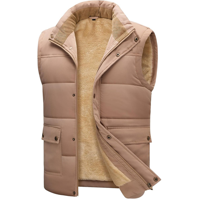 Xnova Тепла зимова жилетка для чоловіків з флісовою підкладкою Sherpa, жилетка-куртка, для полювання, роботи, на відкритому повітрі, хакі, розмір L